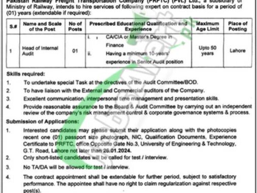 2024 Current Openings In Govt Of Pakistan Ministry Of Railways