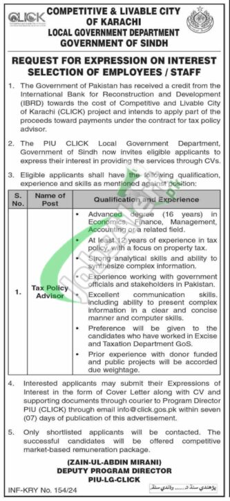 2024 Karachi Latest Jobs In Sindh Local Government Department