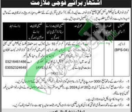 2024 Pak Army Vacancies At Gujranwala Fixed Communication Signal Company