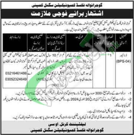 2024 Pak Army Vacancies At Gujranwala Fixed Communication Signal Company