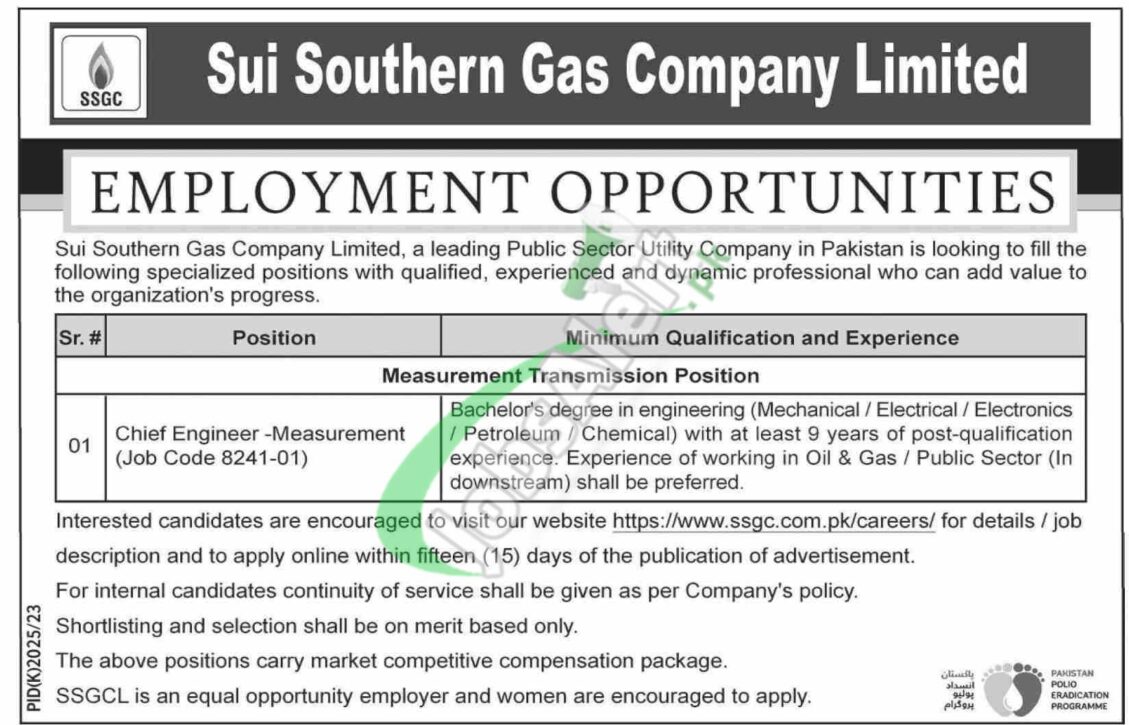 2024 Pakistan Job Opportunities At Sui Southern Gas Company (ssgc)