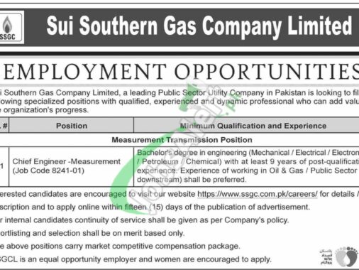 2024 Pakistan Job Opportunities At Sui Southern Gas Company (ssgc)