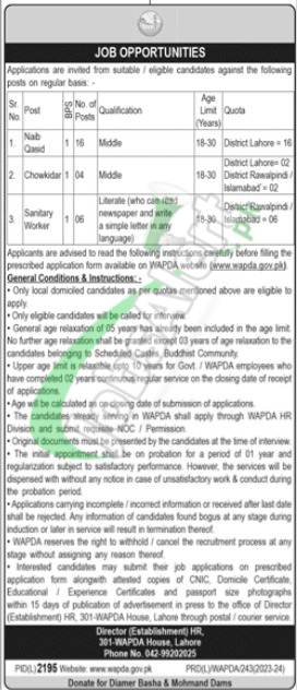 Apply Online For Matric Based Wapda Jobs 2024 – Advertisement