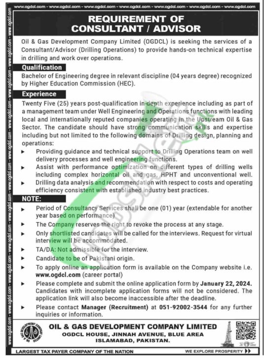 Apply For Ogdcl Jobs 2024 Online By The Latest Advertisement