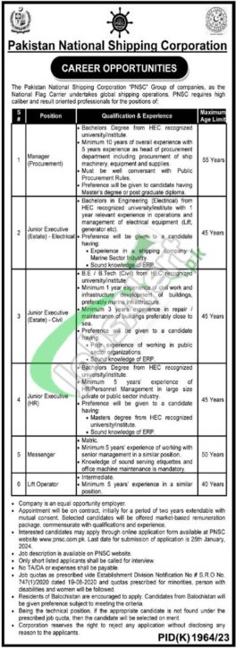 Apply For Pnsc Jobs 2024 Online Latest Advertisement At