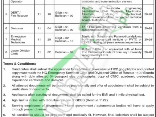 Apply For Rescue 1122 Jobs In Gilgit Baltistan 2024