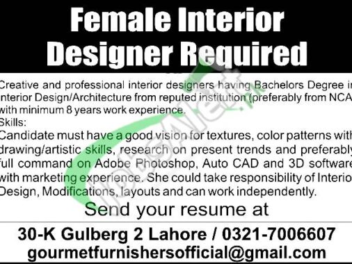 Deadline For Female Interior Designer Apply For Gourmet Jobs 2024