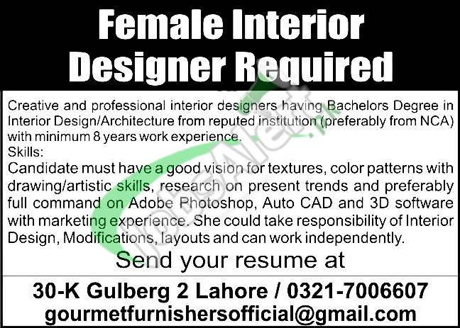 Deadline For Female Interior Designer Apply For Gourmet Jobs 2024