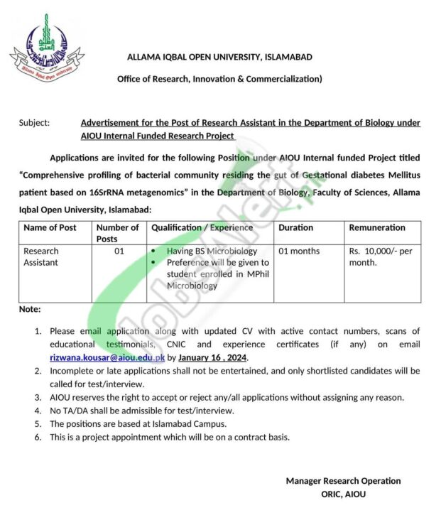 Download Aiou Application Form For 2024 Online Allama Iqbal Open