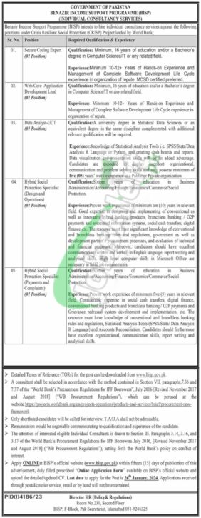 Download Online Application Form For 2024 Jobs At Bisp (benazir