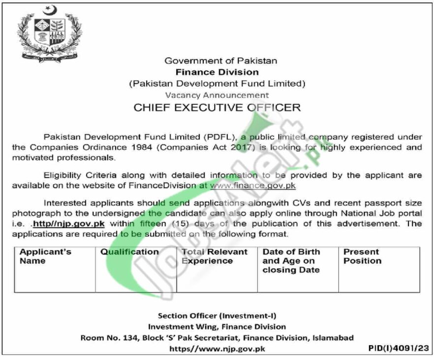 Download Online Application Form For Finance Division Jobs 2024