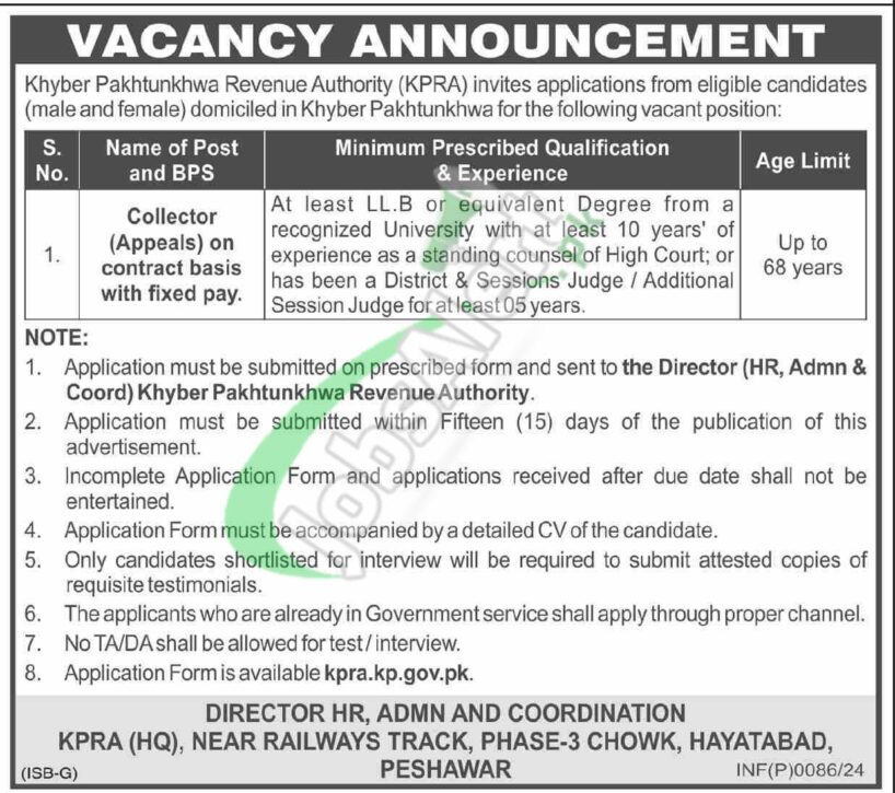 Download The Kpra Jobs 2024 Khyber Pakhtunkhwa Revenue Authority Application