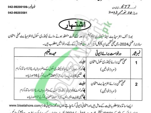 Download The Online Application Form For Bise Lahore Board Jobs