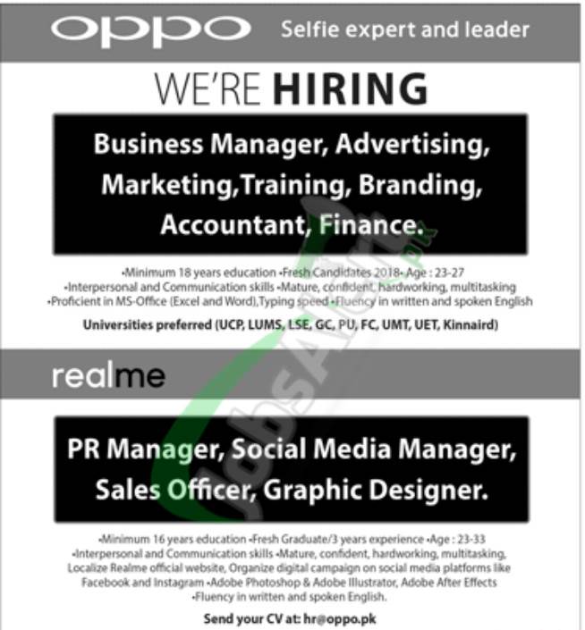 Job Opportunities At Oppo Mobile In Lahore, Pakistan For 2024