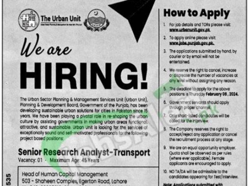 Job Opportunities With Punjab Government's Urban Unit In 2024