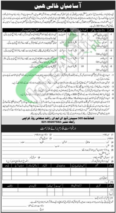 Job Vacancies At Pak Army 305 Spares Depot Eme Karachi