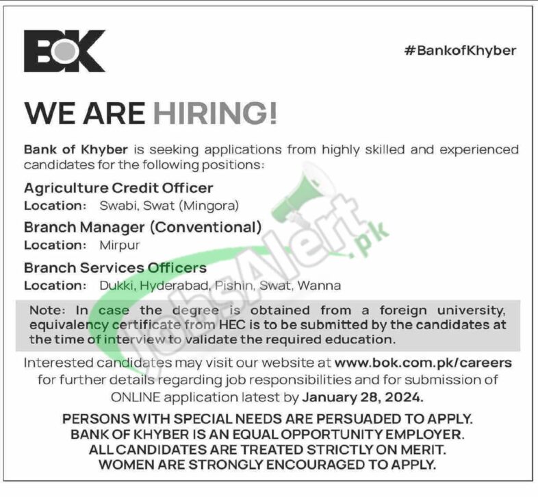 Latest Job Openings At Bank Of Khyber For 2024