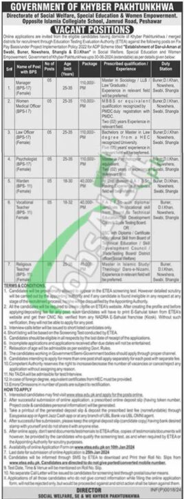 Latest Job Openings In Peshawar For Social Welfare, Special Education,