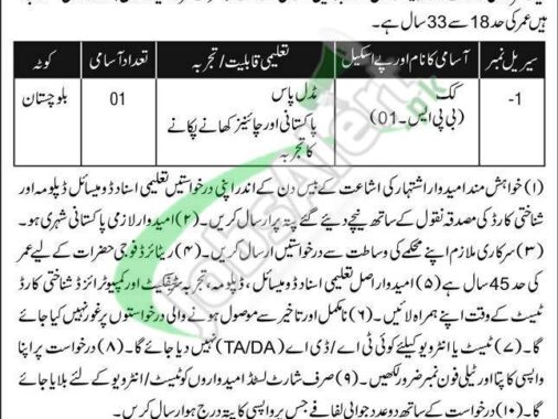 Latest Vacancies For Bps 01 At Garrison Hrdc Quetta Jobs 2024