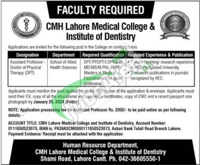 Newest Advertisement For 2023 Job Openings At Cmh Lahore Medical