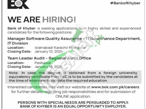 Newest Advertisement For Bank Of Khyber Jobs In Islamabad For