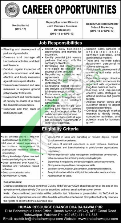 Newest Job Openings At Dha Bahawalpur For The Year 2024