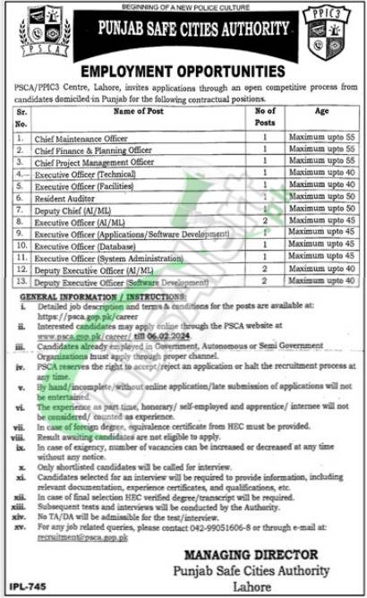 Psca Jobs 2024: Submit Your Application For Punjab Safe Cities