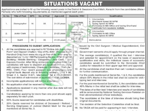 2024 Nts Online Form For Jobs At Malir Karachi's District