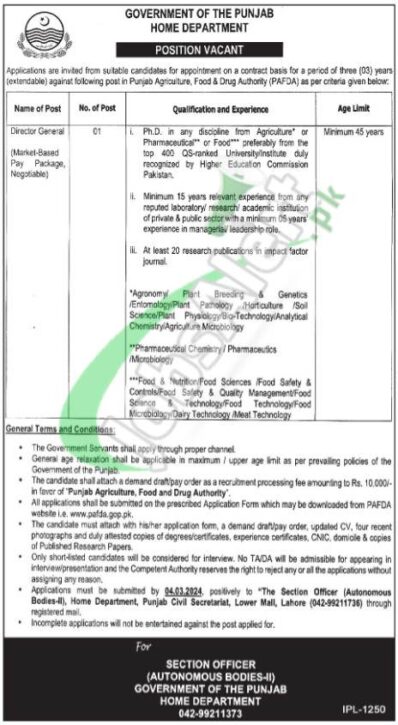 2024 Pafda Punjab Agriculture Food Drug Authority Jobs New