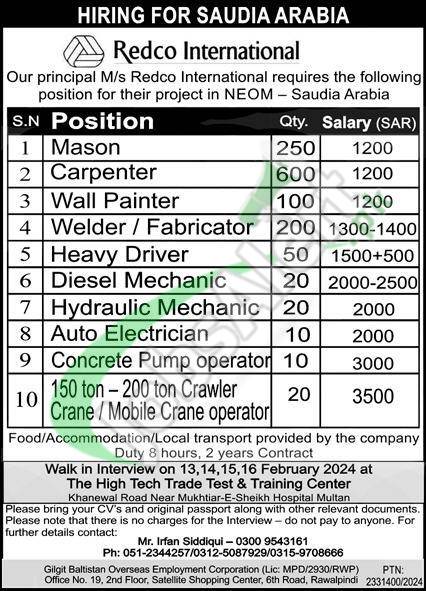 2024 Pakistani Job Openings In Saudi Arabia With Redco International