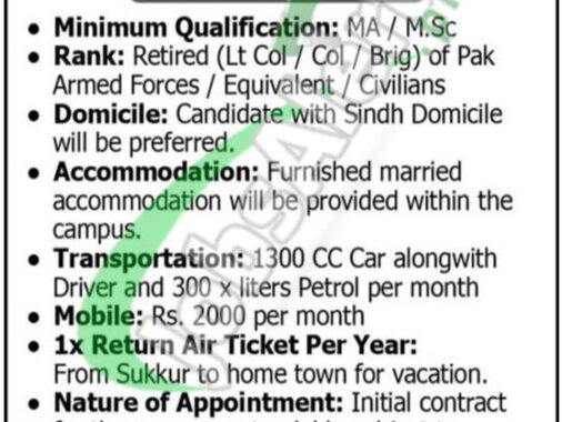 2024 Sbb Girls Cadet College Larkana Jobs New Advertisement