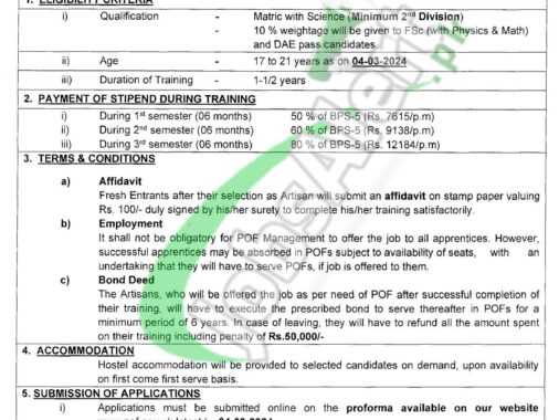 Apply Online For Artisan Jobs At Pakistan Ordnance Factory (pof)