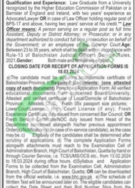 Apply Online For Balochistan High Court Jobs 2024 Download