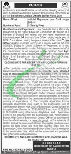 Apply Online For Balochistan High Court Jobs 2024 Download