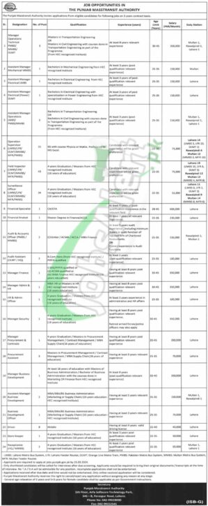 Apply Online For Latest Vacancies At Punjab Masstransit Authority Jobs