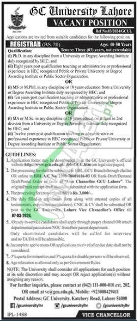 Apply For Jobs At Gc University Lahore In 2024