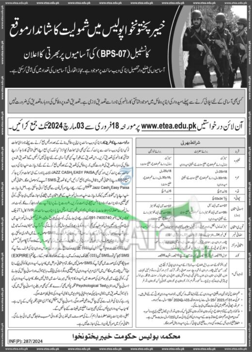 Apply For Kpk Police Jobs 2024 Online With Etea Form