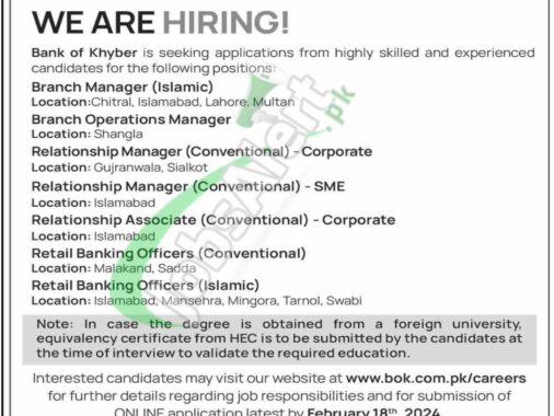 Bank Of Khyber Recruiting Branch Managers For 2024: Bok Eligibility