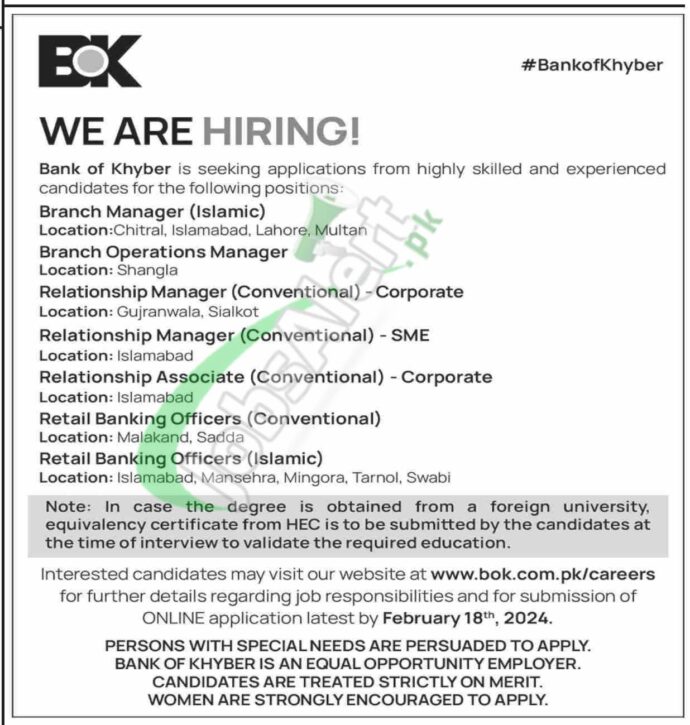 Bank Of Khyber Recruiting Branch Managers For 2024: Bok Eligibility