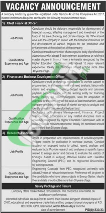 Chief Financial Officer Job Opportunities At Po Box 3006 Islamabad