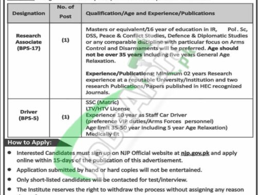 Current Job Openings At Institute Of Strategic Studies Islamabad For