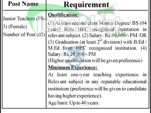 Faculty Staff Positions Available At Opf Public School Peshawar For