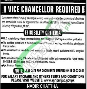 Latest Advertisement For Agriculture Department Punjab Jobs In Lahore 2024