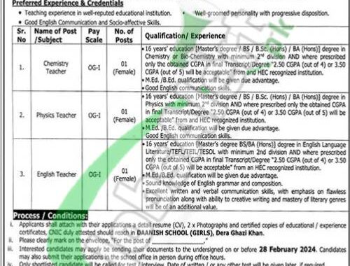 Latest Advertisement For Teaching Staff Jobs At Daanish School Dg