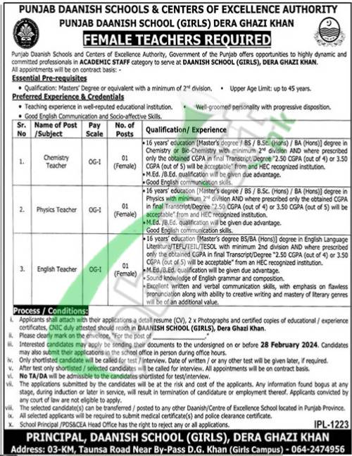 Latest Advertisement For Teaching Staff Jobs At Daanish School Dg