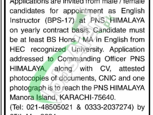 Latest Job Openings For Instructors In Pakistan Navy Civilian