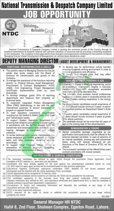 Ntdc Latest 2024 Job Openings: Apply Online For National Transmission