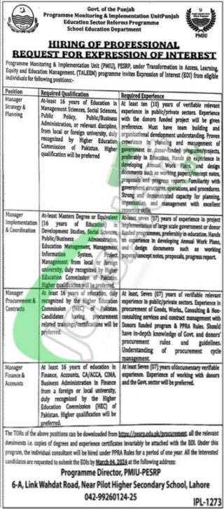 Online Application Form For 2024 Punjab School Education Department Job