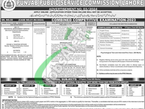 Online Check For Combined Competitive Exams Syllabus Advertisement For Ppsc