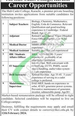 Opportunities For Employment At Hub Cadet College In 2024